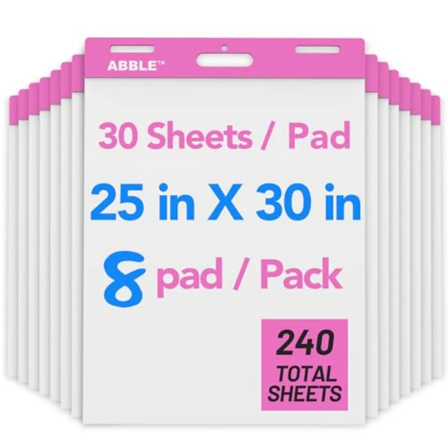 

Super Sticky Easel Pad 25 x 30 Inches 30 Sheets/Pad 8 Pads/Pack PinK Large Self Stick Flip Chart Paper for Whiteboards Premium