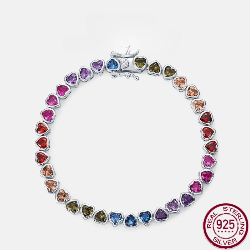 

New S925 Pure Silver Love Rainbow Zircon Color Zircon Color Treasure Simple Luxury Fashion Wedding Jewelry