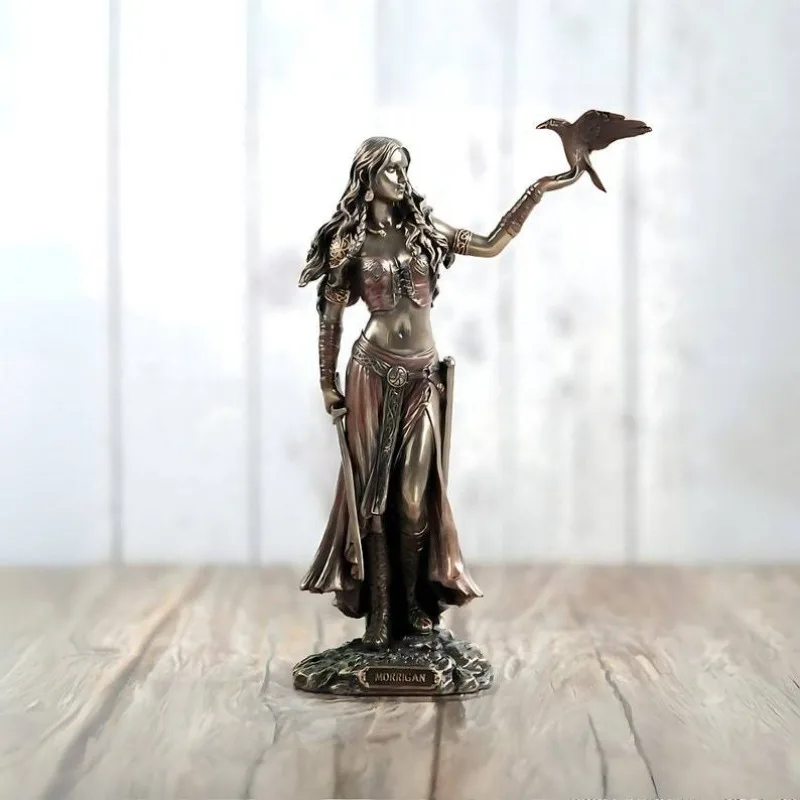 High Quality Resin Statues Morrigan The Celtic Goddess Of Battle With Crow & Sword Bronze Finish Statue For Home Decoration