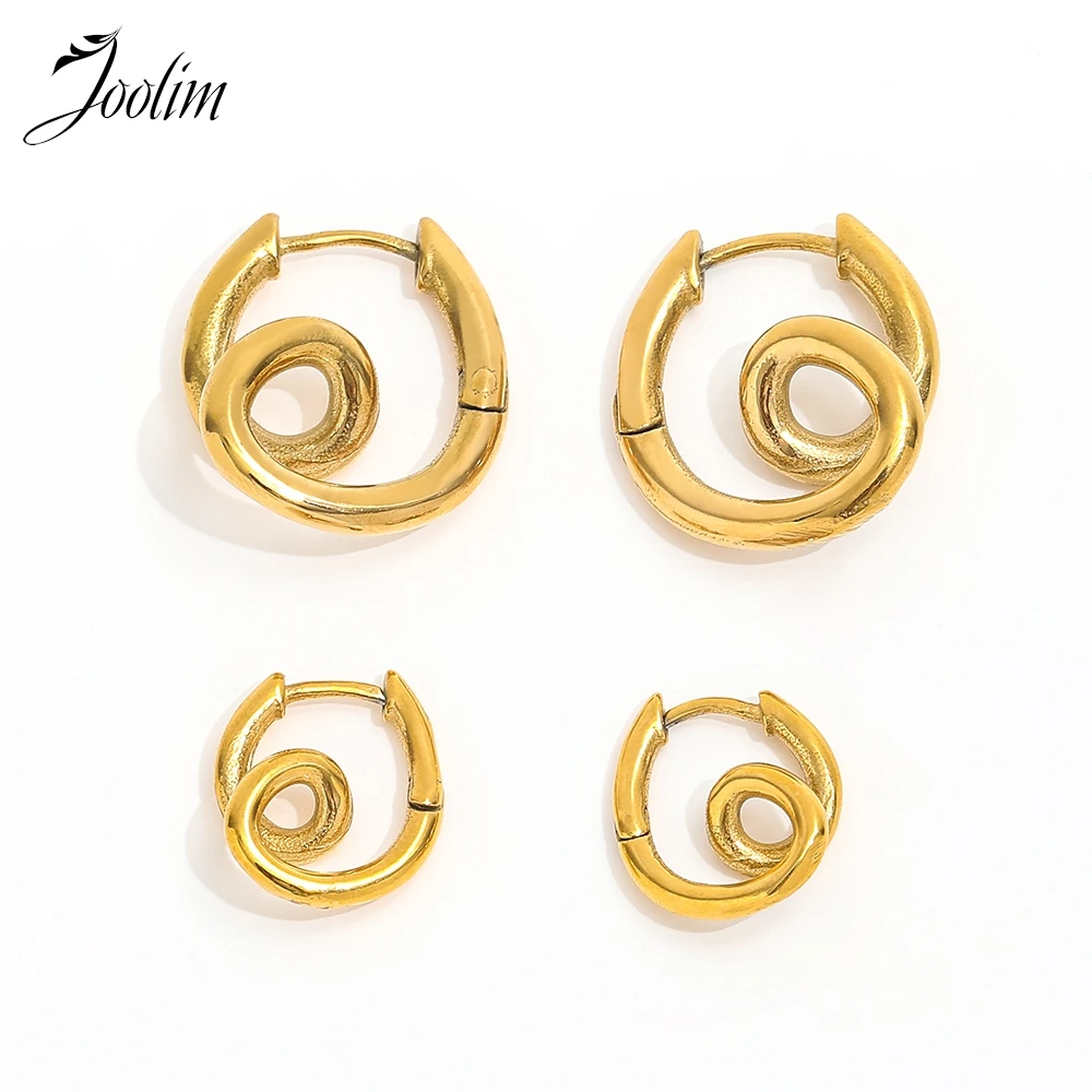 

Joolim Jewelry High Quality PVD Wholesale Tarnish Free Fashion Abstract Curved Snail Huggie Stainless Steel Earring for Women