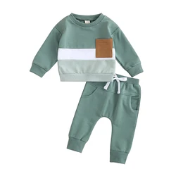 Baby Boy Outfits Newborn Contrast Color Long Sleeve Sweatshirt Tops Toddler Elastic Sweatpants Fall Winter Clothes