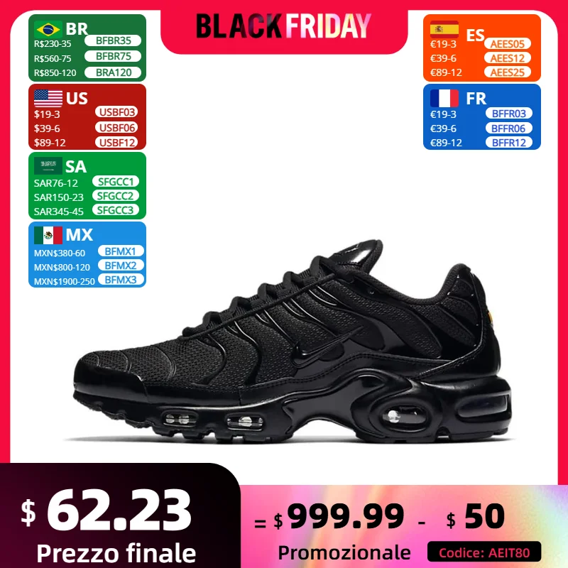 Nike Original Air Max Plus TN Men's Trendy Fashion Running Shoes Comfortable and wearable casual sneakers Black