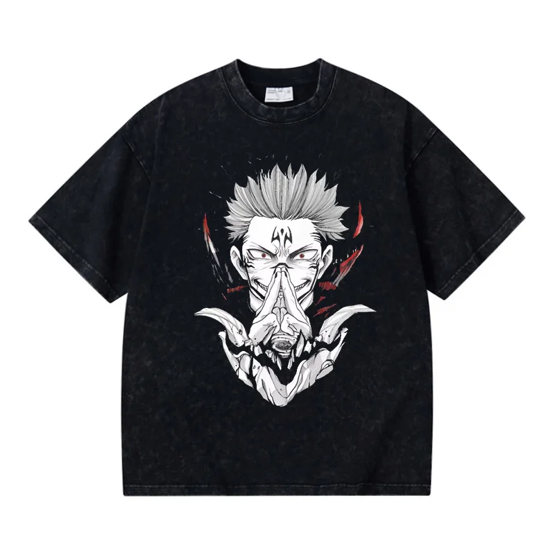 

Футболка Gojo Satoru Waed Bla ort Sve из чистого хлопка, летняя, винтажная, свободного кроя, с круглым вырезом, повседневный топ для мальчиков-подростков