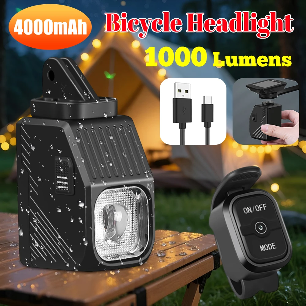 

LED Super Bright Bike Headlight Type-C USB Rechargeable Cycling Flashlight 4000mAh High Brightness Bike Light Bike Accessories