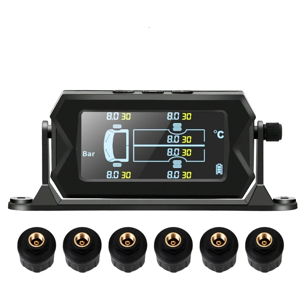 Truck TPMS Tire Pressure Monitoring System TPMS Solar Charge with 6 External Sensors Digital LCD Tyre Temperature Alarm