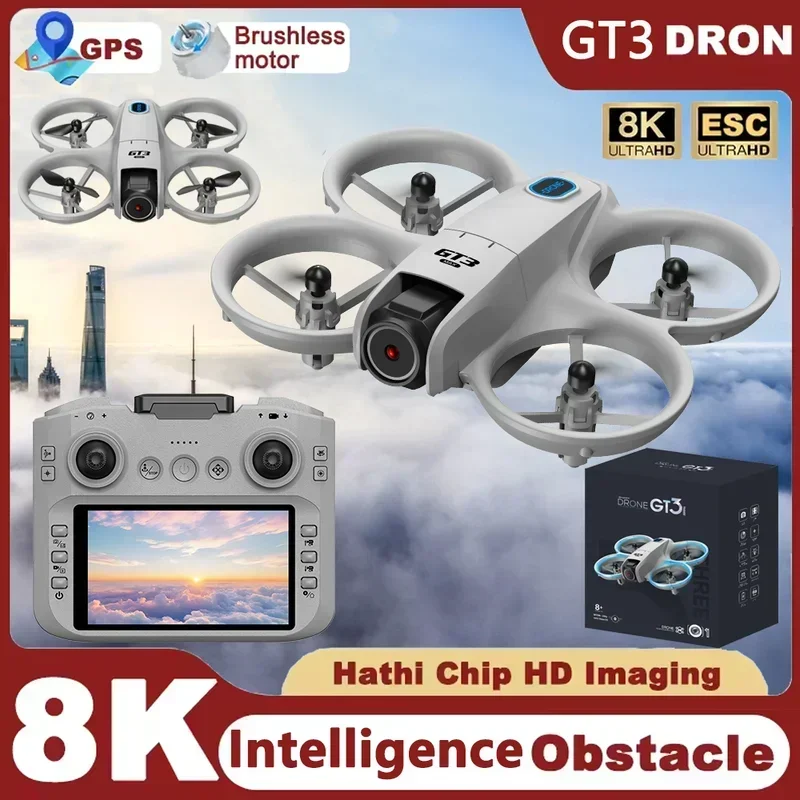GT3 Mini nouveau Drone quadrirotor Rc avec caméras 8K HD Dron Wifi Fpv Drones flux optique évitement d'obstacles avion jouets pour enfants