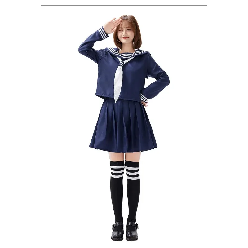 Conjunto de bufanda de dos tonos para estudiante diario femenino de clase uniforme de marinero de estudiante dividido japonés azul
