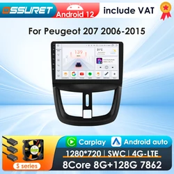 360 Camera Android 13 Autoradio Voor PEUGEOT 207 207CC 2006-2015 Auto Multimedia GPS 4G Carplay intelligente Scherm autoradio SWC