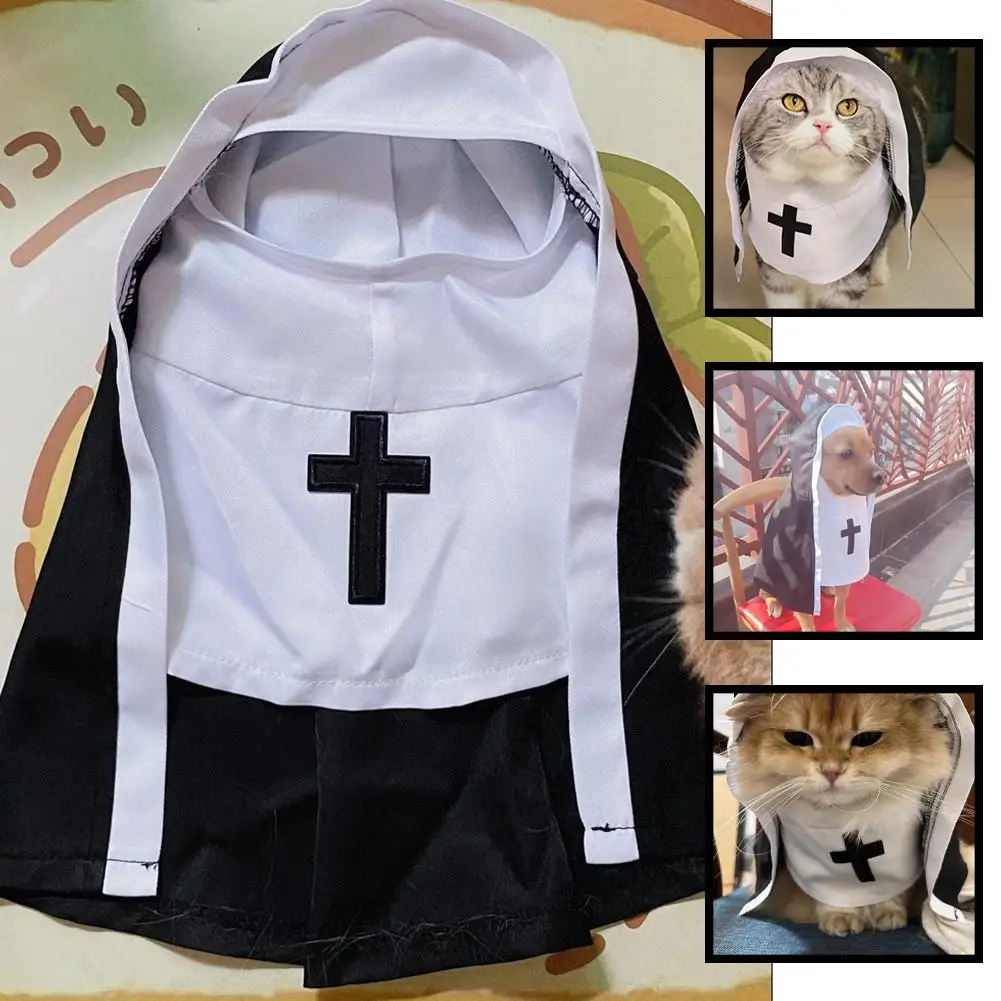 Kostiumy dla zwierząt na Halloween Zakonnica Płaszcz dla małego zwierzaka Sukienka Cosplay Kawaii Ubrania dla zwierząt Kotek Szczeniak Śmieszne akcesoria Prezent B5x8