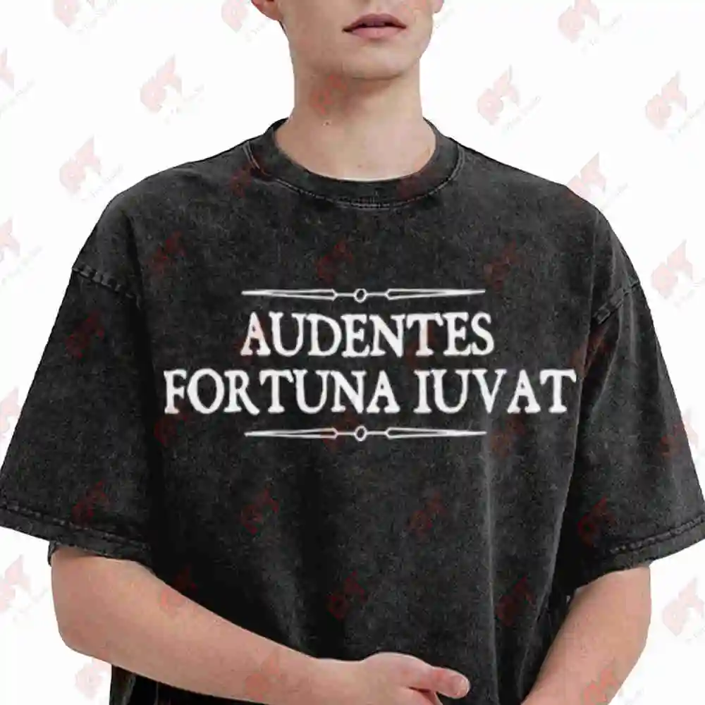 Audentes Fortuna Iuvat Fortune Favors The Bold Latin Vintage Washed Tee Pure Cotton T-Shirt