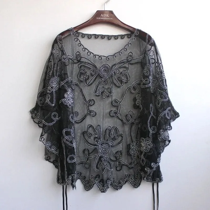 2024 High Quality Loose Hollow Chiffon Women\'s Blouse Summer Lace Batwing Three-quarter Sleeve Shirt Blusas Femininas 803J 38