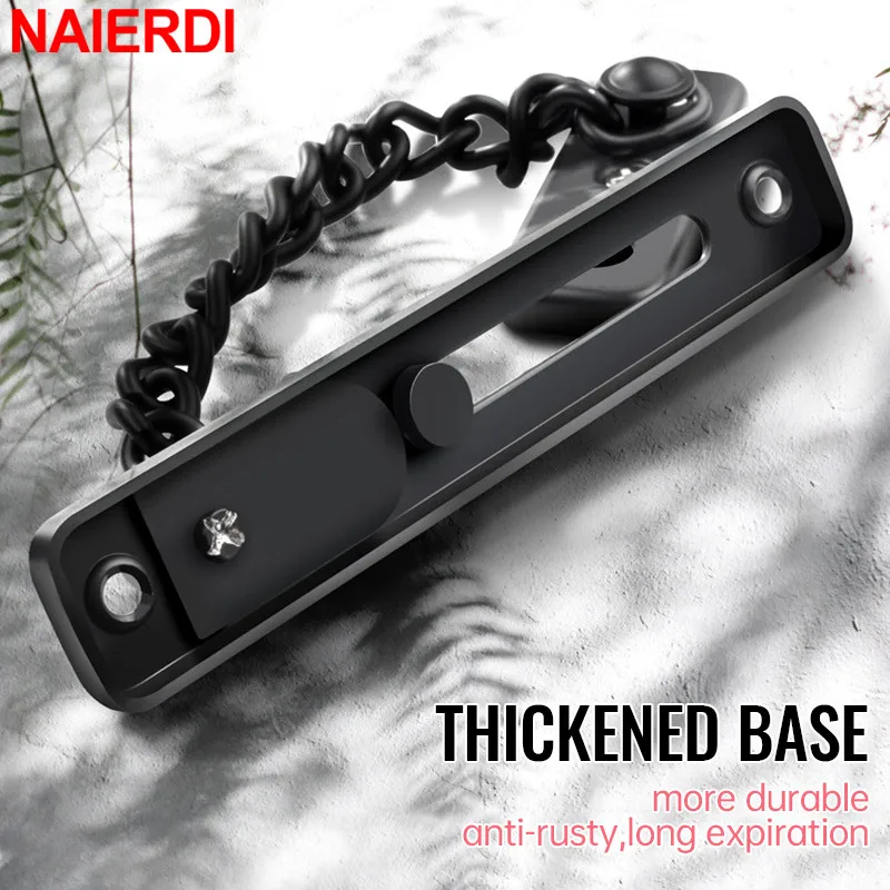 NAIERDI Security Door Sliding Chain Lock Safety Punch Free Stainless Steel Door Chain Lock Anti-theft Door Chain Latch Buckle