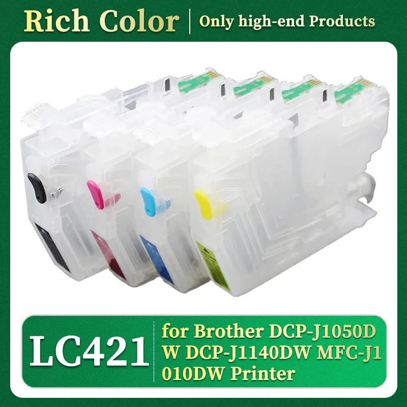 4Color LC421 Refillable Ink Cartridge With Chip for Brother DCP-J1050DW DCP-J1140DW MFC-J1010DW J1050 J1140 J1010 Printer