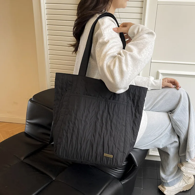 

Summer Fashion Shoulder Bag Oxford Fabric Unisex Handbag Casual Fashion Travel Pleated Fabric Handbag