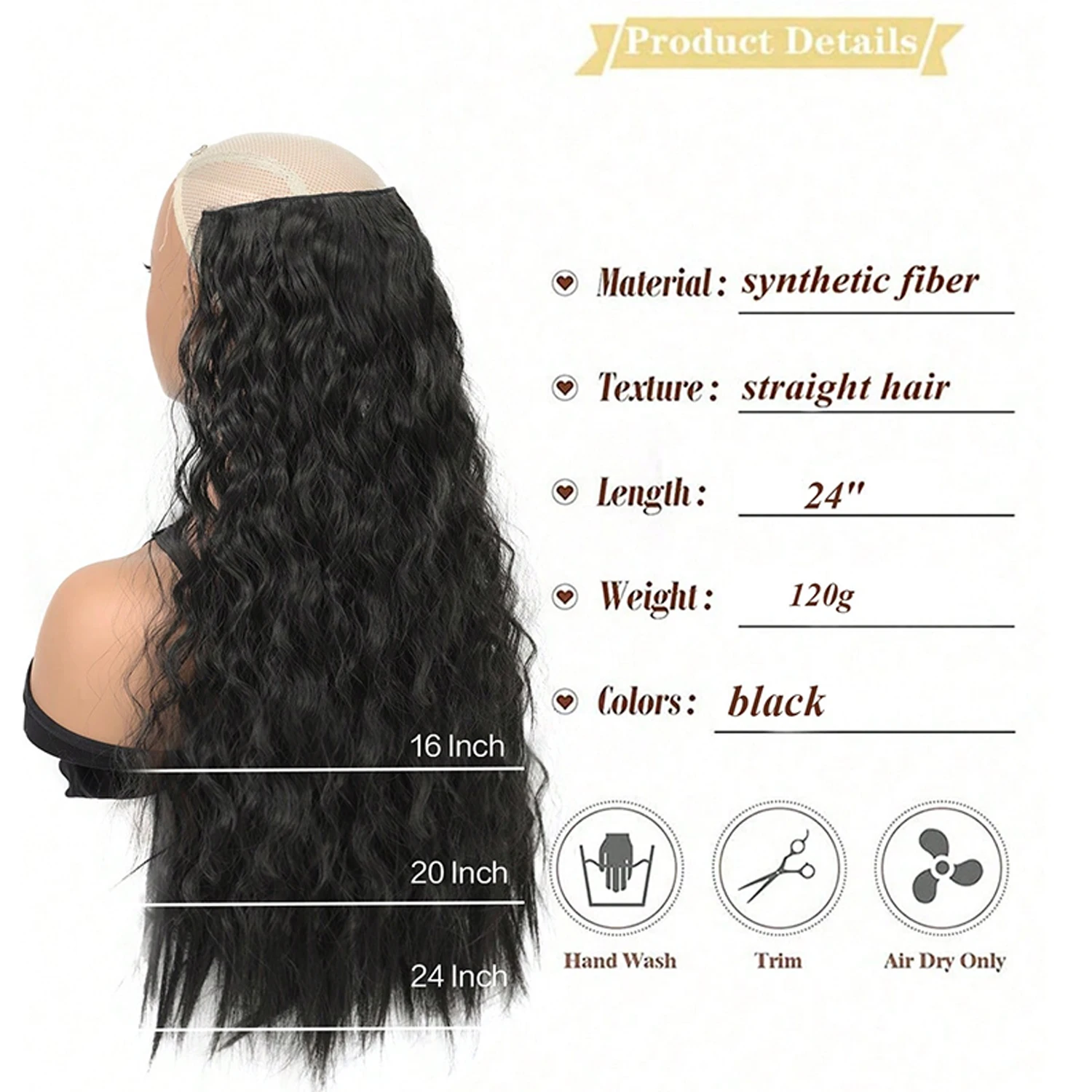 O grampo sintético em extensões do cabelo, cabelo encaracolado, ondulado longo remenda, vista natural elegante, uso diário, 5 grampos, 24