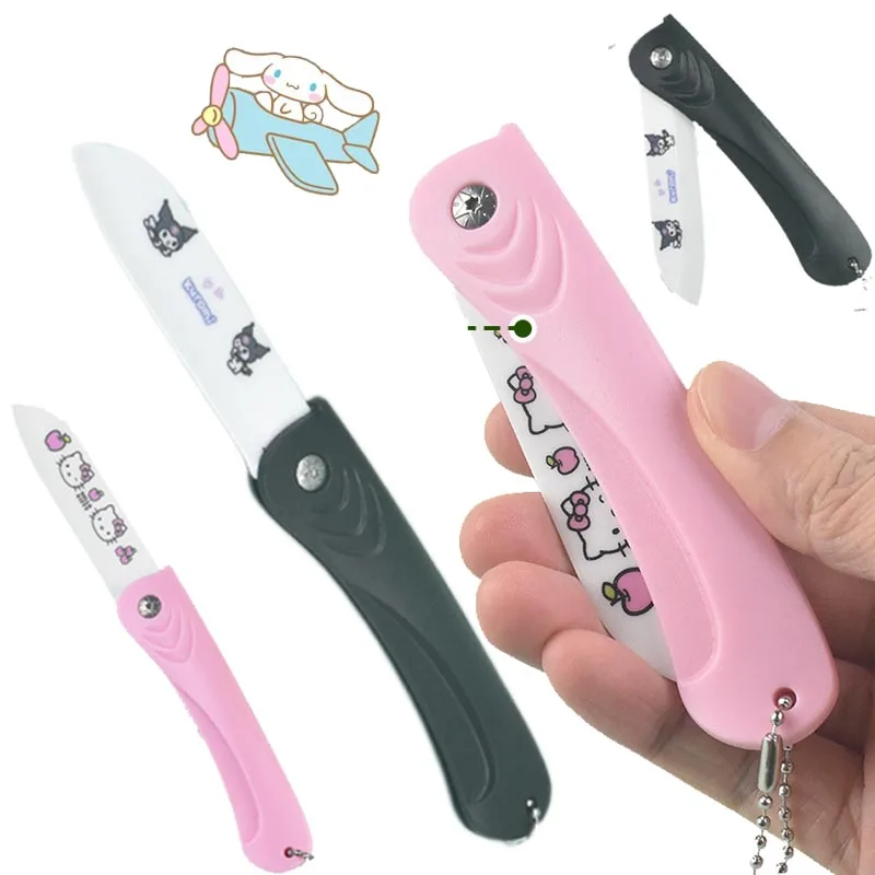 Sanrio Ceramics Folding Knife Cartoon Hello Kitty Cinnamoroll Kuromi Pattern Portable Mini Household Peeler Fruit Knife