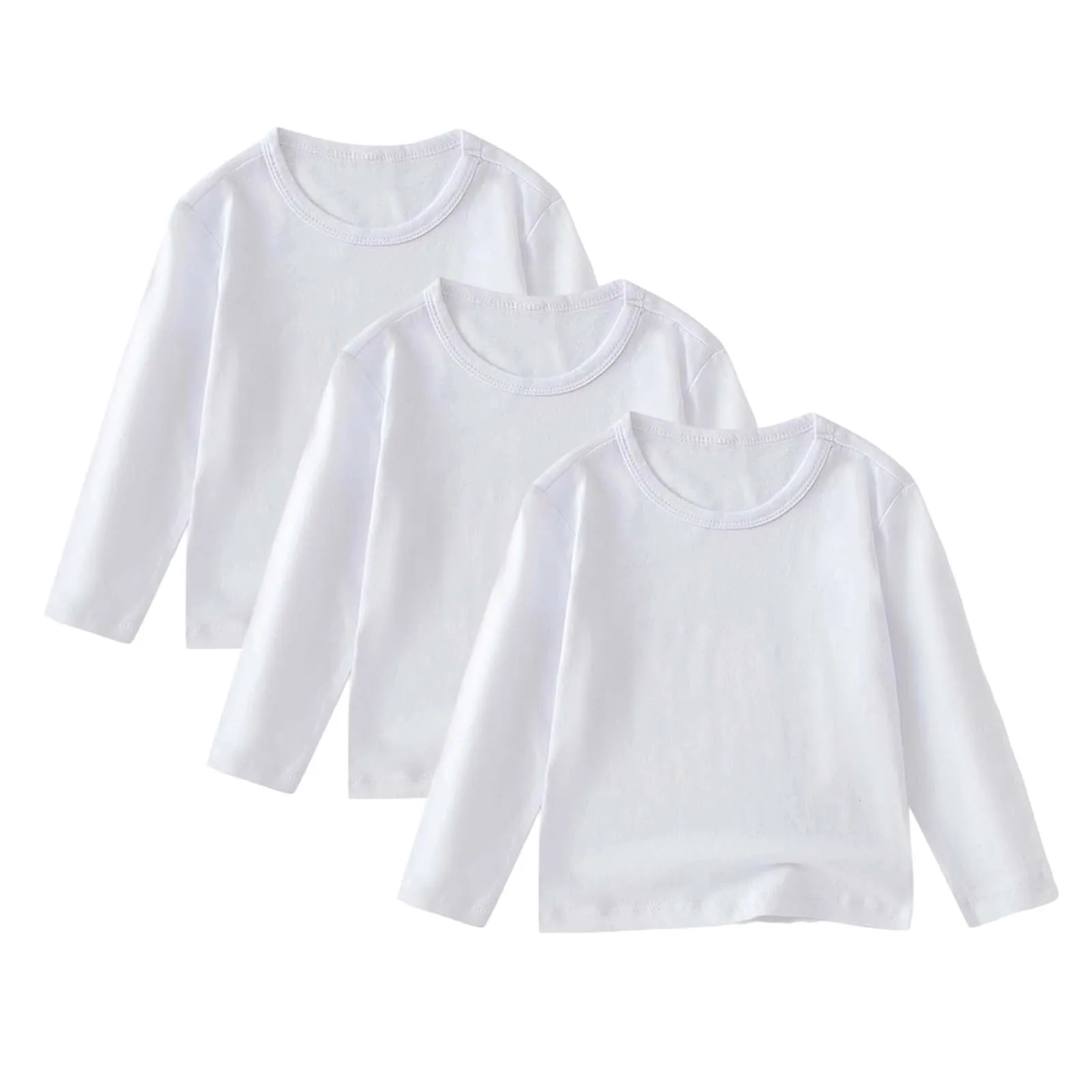 Children Spring Autumn Crew Neck Long-Sleeve T-Shirts Boys Girls 3-Pack Base Layer Soft Baby Inner Wear Kids Casual Sportswear
