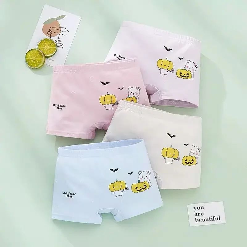 4Pcs/Lot Random Color Girls Cartoon Underwear Children Cotton Panties Kids Soft Boyshorts Size 2T-12T