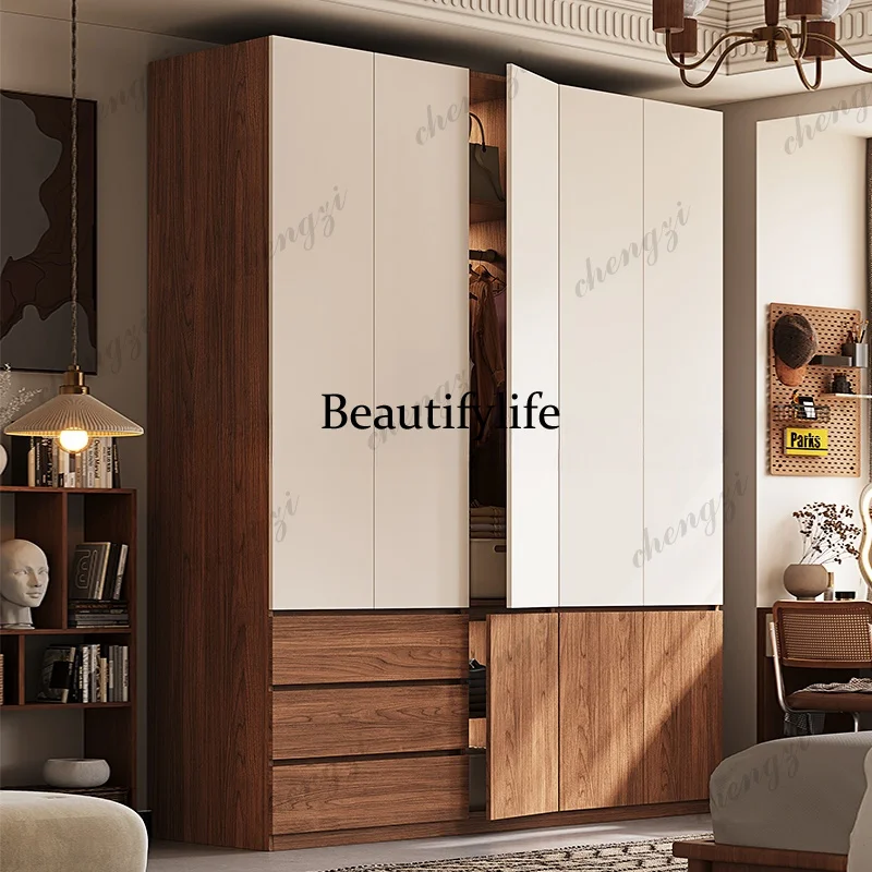 Solid wood household bedroom door to top segmented handle-free modern simple high-end wardrobe storage cabinet