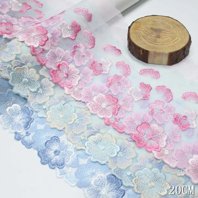 31 Yards Embroidered Flower Mesh Fabric Pink Sky Blue Laces Ribbon DIY Lace Trim Garment Accessories Lace Fabric 1