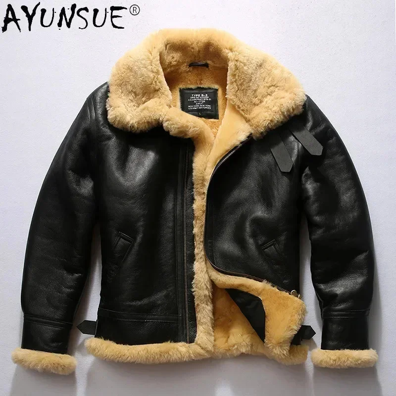 AYUNSUE Man Jacket Gunuine Sheepskin Leather Jackets for Men Clothing Real Sheep Shearing Wool Fur Coat Winter Chaqueta LXR911