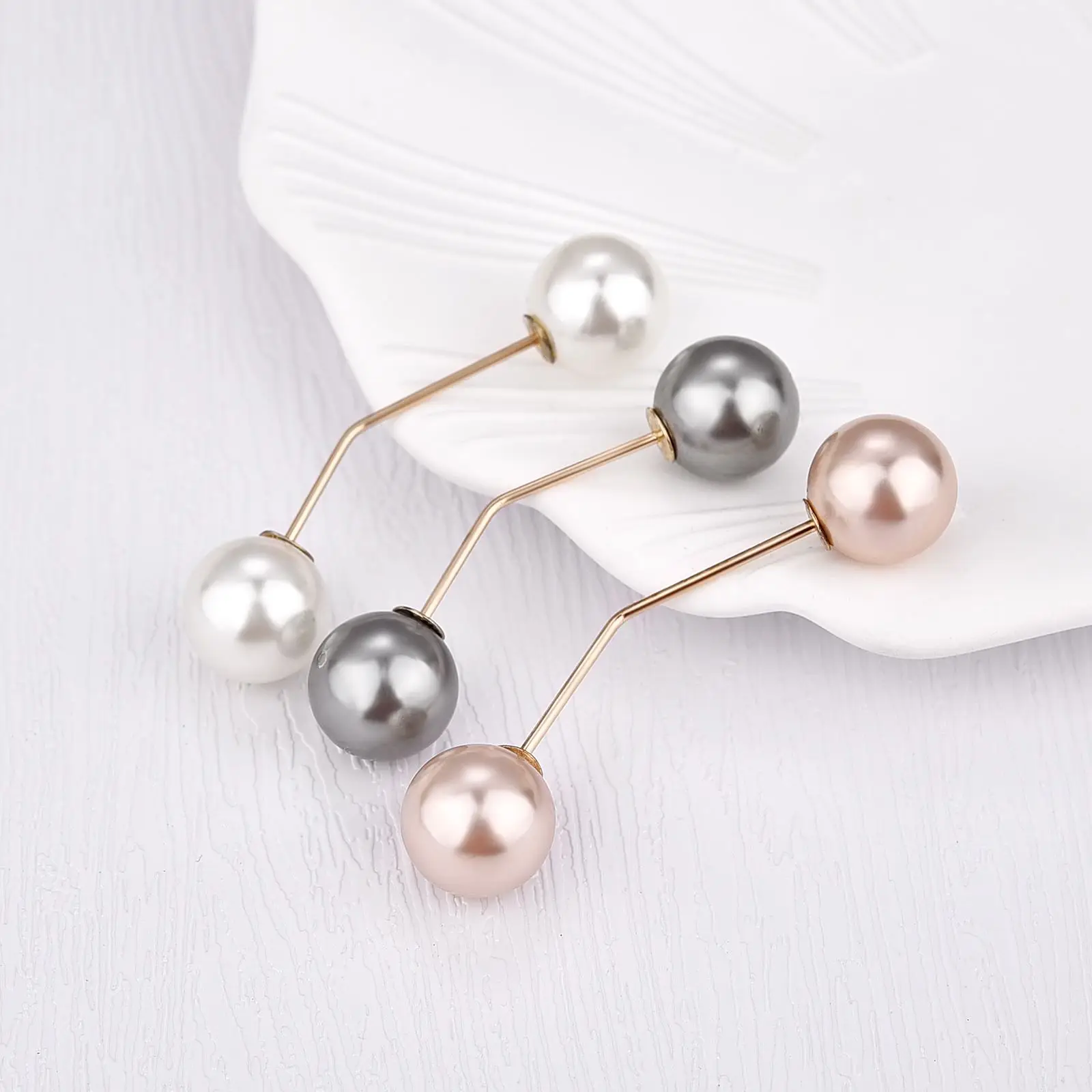 3Pcs/Set Double Beads Imitation Pearl Brooch Pins For Sweater Cardigan Women Clip Coat Dress Anti-Fade Exquisite Elegant Brooche