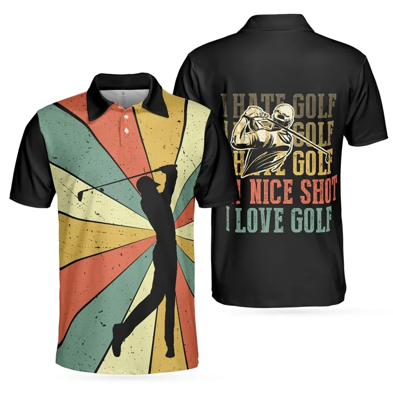 Golf Polo Shirt For Men 3d Printed Pattern Sports Breathable Casual Short Sleeves T-shirt Flower Stars Lapel Button Tee Shirts