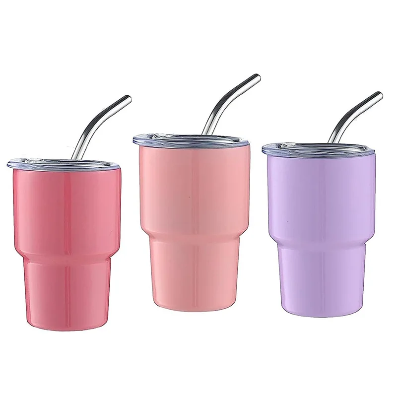 3Pack Mini Tumbler Shot Glass with Straw & Lid, Mini Tumbler Cups, Double Wall Tumbler Shot Glasses, 2Oz(A)