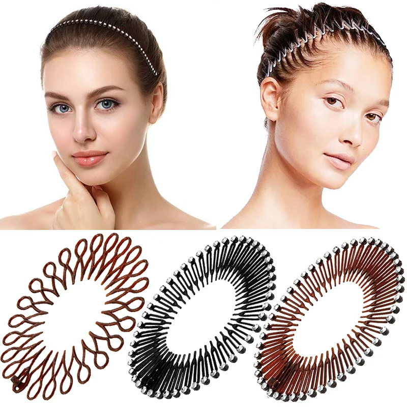 Fashion Women Plastic Full Circle Stretch Diamond Flexible Comb Teeth Headband Hair Band Clip Face Wash Fixed Hair Accessories