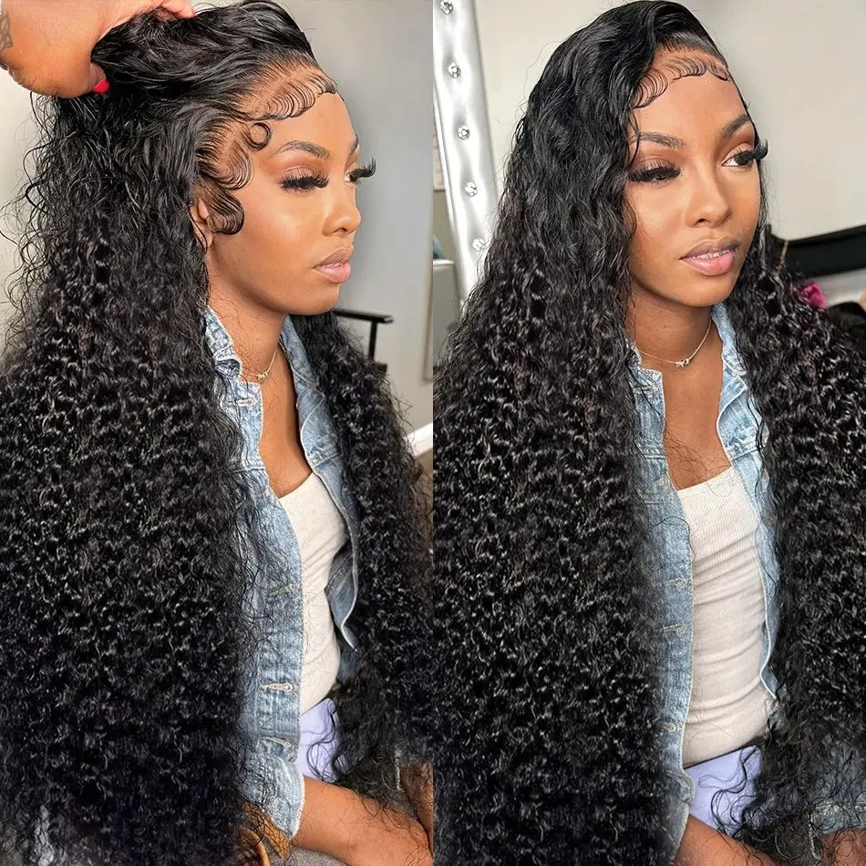 180 Density Natural Black  32 Inch 13x6 HD Lace Forehead Wig Deep Wave 13X4 Human Hair Curly High Quality Women's Glueless Wig