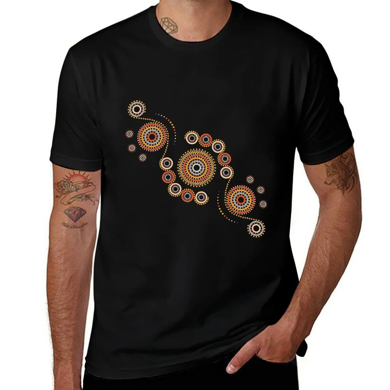 Aboriginal Art Aborigine Australian Indigenous aboriginal Flag autochthon Bigambul Points Circle Autumn Day Gift For Mot T-Shirt