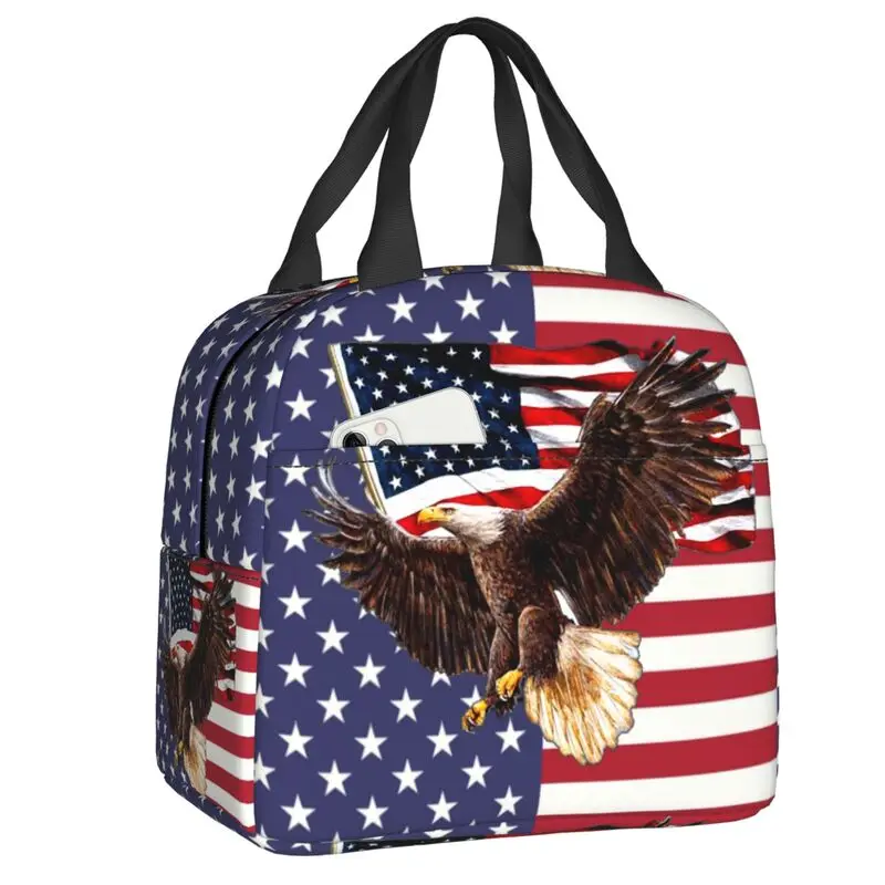 American Eagle USA Flag Insulated Lunch Tote Bag for Women Resuable Cooler Thermal Bento Box School