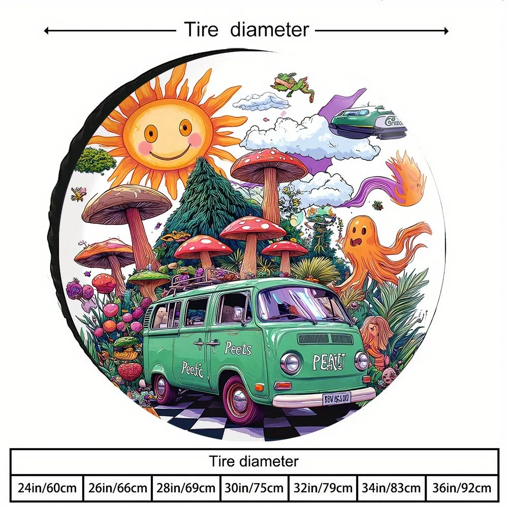 

Fantasy Mushroom Van Tire Cover Adventure Theme Spare Wheel Protector for SUV Truck Camper