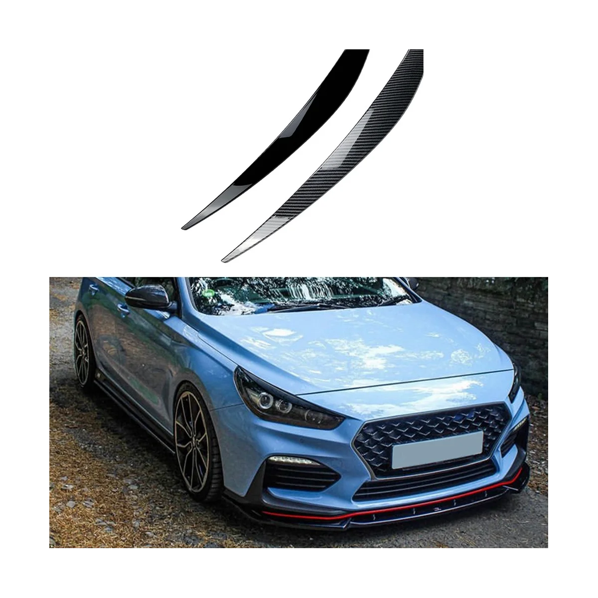 For I30 I30N MK3 2017-2019 Carbon Fiber Front Headlight Cover Garnish Strip Eyebrow Cover Trim Sticker