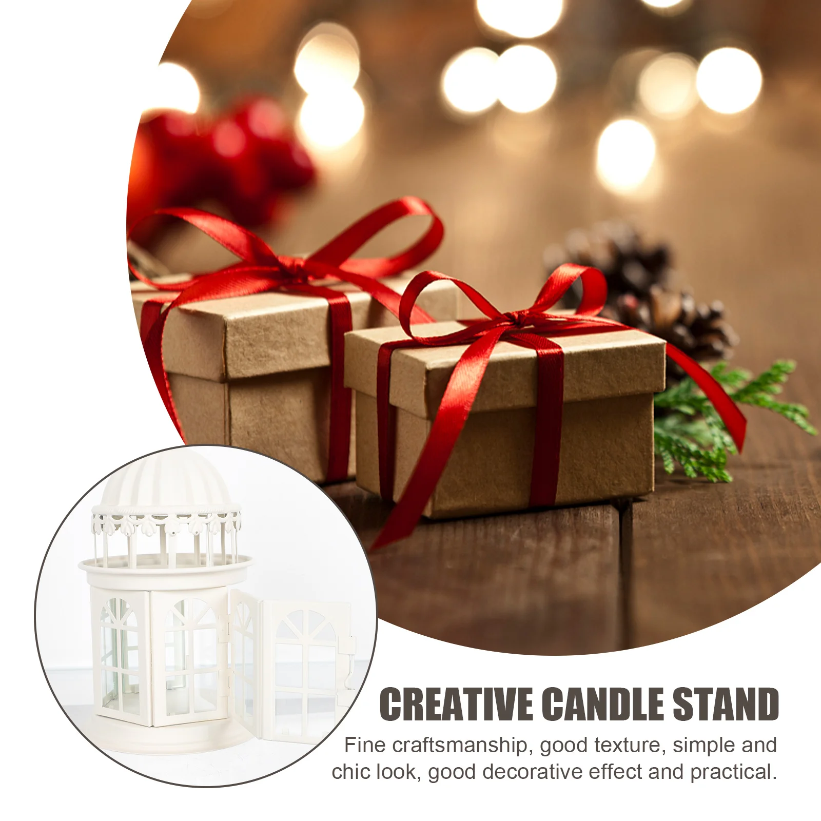 

1Pcs Retro Iron Art Glass Wind Lantern Candlestick Desktop Hanging Ornament Holiday Festival Decoration Christmas Party Accent