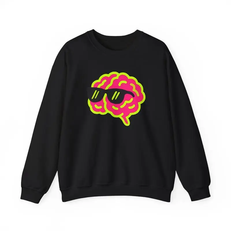 

Men Cool Brain Sweatshirt Funny Nerdy Graphic Tee Retro 90s Style Pullover Crewneck Loose Casual Streetwear Top Gift