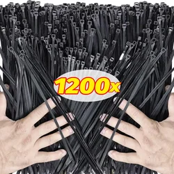 1200/100pcs Nylon Cable Ties Self Locking Plastic Cord Cable Tie Reusable Fastener Ring Loop Home Hardware Organizer Wire Straps