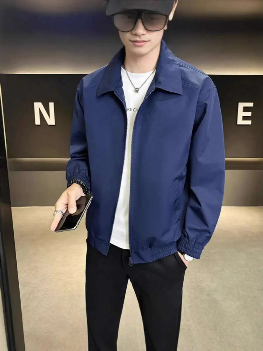 

Мужская свободная рабочая одежда Jaet, однотонное простое пальто на весну и осень, украшенная молнией, повседневная верхняя одежда, модное мужское пальто