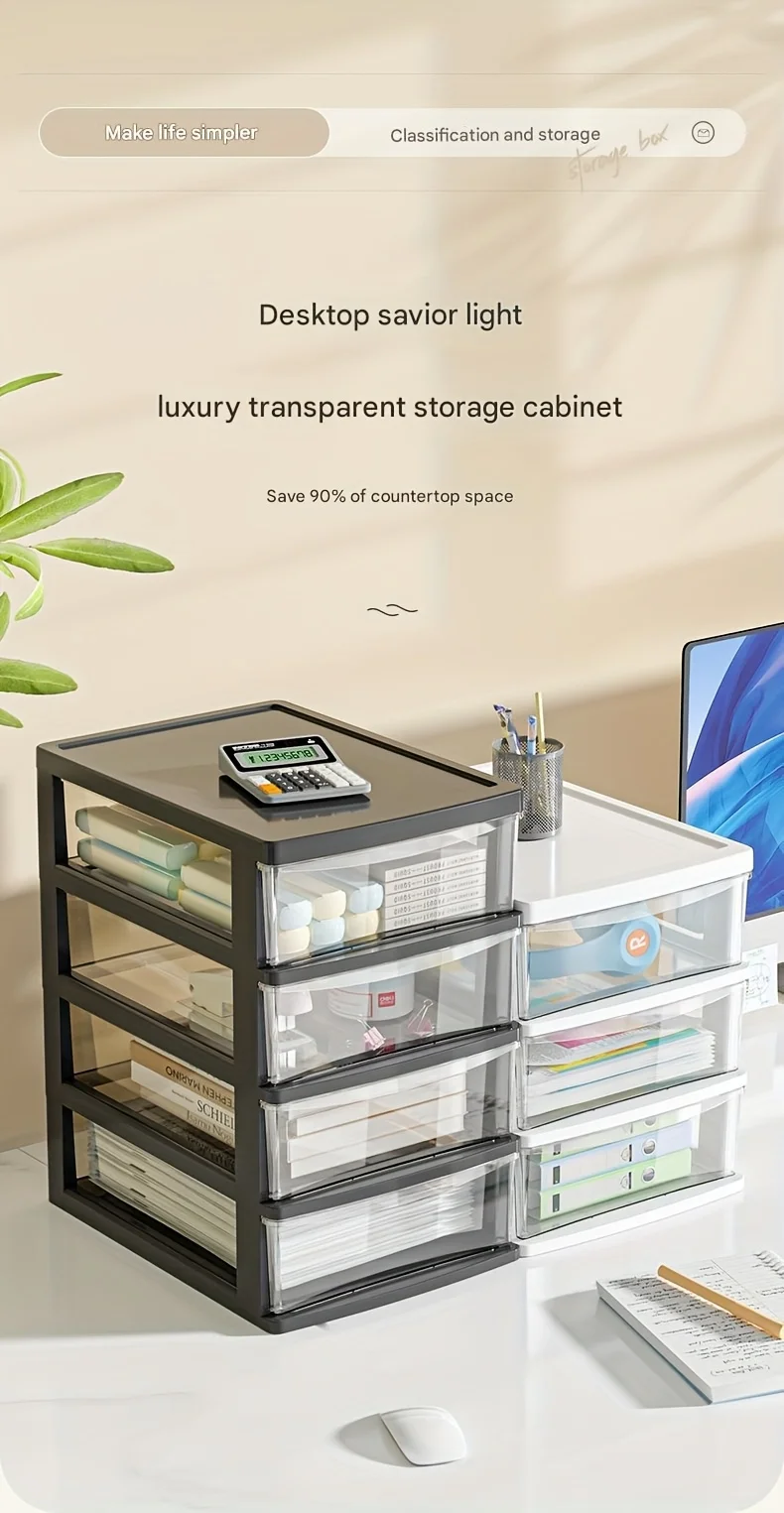Büro-Desktop-Aufbewahrungsbox, transparente Schubladen-Kosmetik, Schreibwaren, Studentenschreibtisch, erhöhte Bar-Aufbewahrungsbox im japanischen Stil – Detail 1
