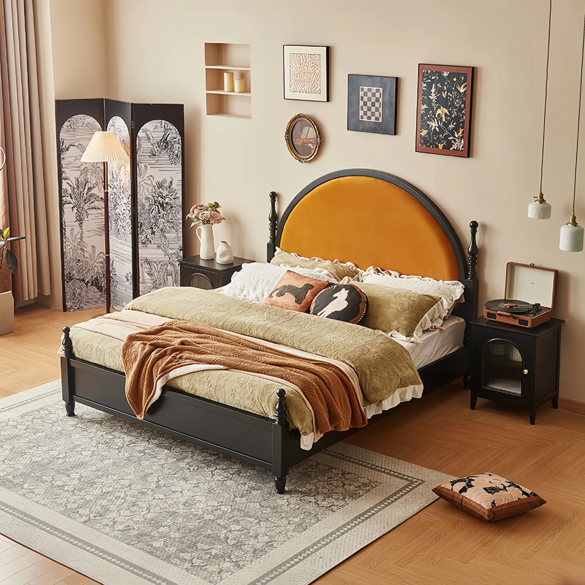 Factory Direct 2026 Top Rated Solid Wood Bed Master Bedroom Twin Round Head Light Luxury King Bed Medium Antique Wedding