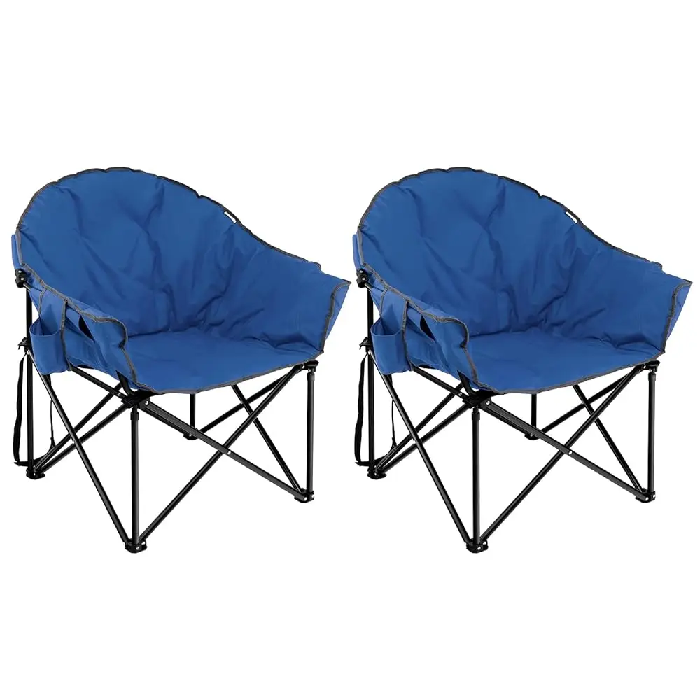 

Oversized Camping Chair, Outdoor Padded Folding Chair With Cup Holder, Moon Round Saucer Club Chair, Outside Foldable Camp