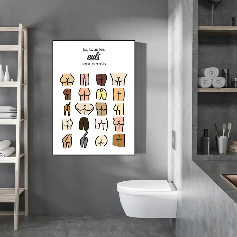 لوحات قماشية اسكندنافية بالأبيض والأسود ، ملصقات حمام مضحكة ، لافتة حمام ، رسم جداري ، مطبوعات لديكور غرفة المرحاض