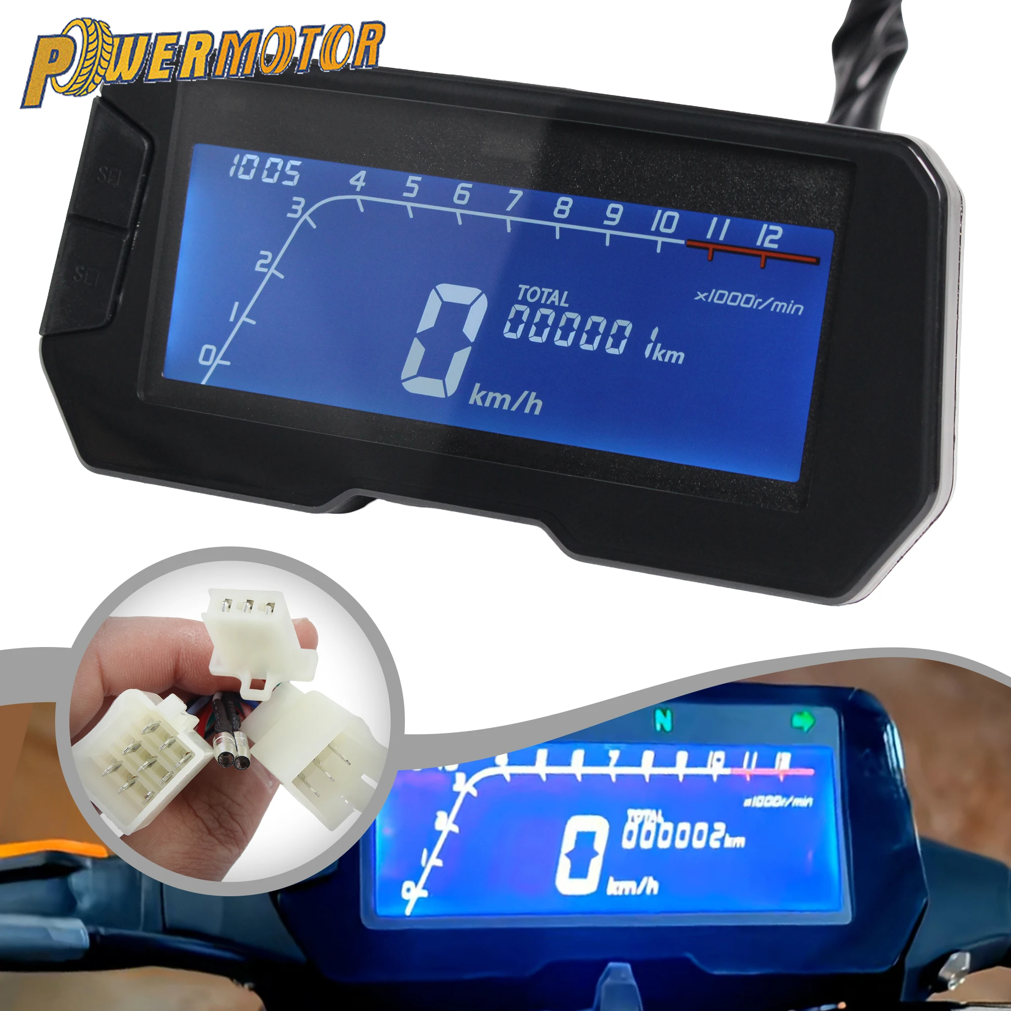 

Universal Motorcycle 12000RPM LED 6 Gear LCD Digital Speedometer Backlight Odometer 2 4 Cylinders Meter Without Wire Supermoto