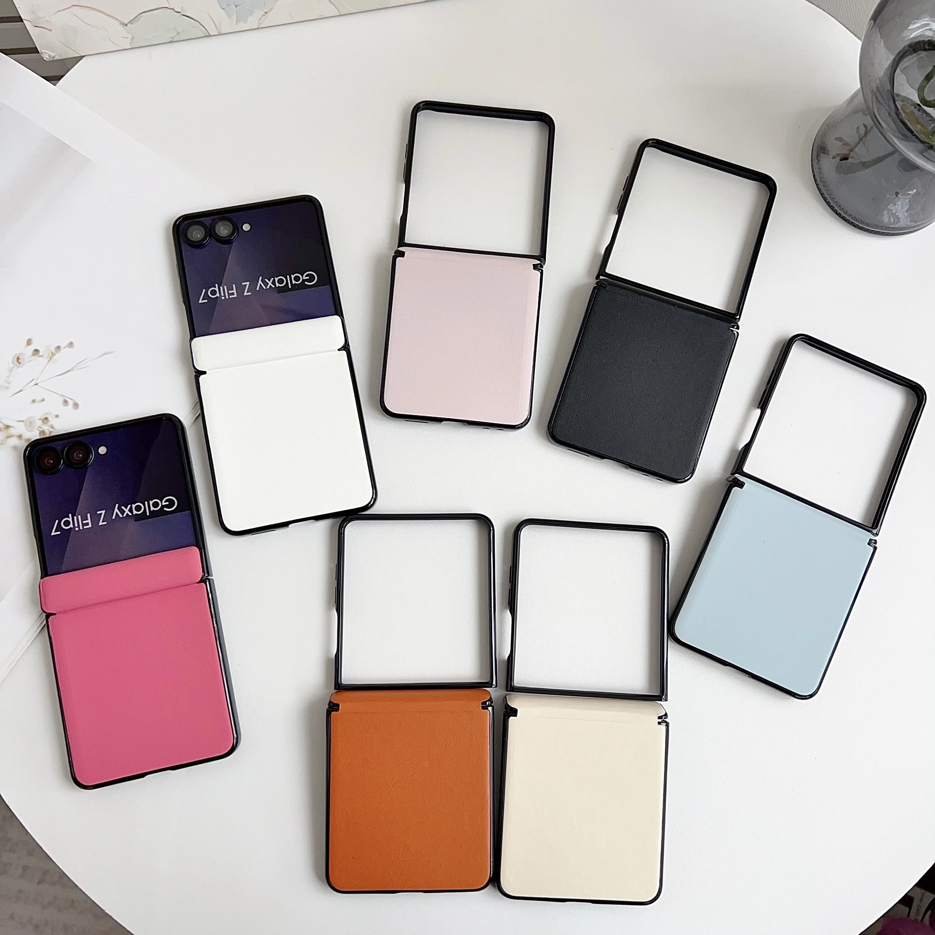 Back Cover For Samsung Galaxy Z Flip 7 6 5 Case Colorful Morandi Pattern Pu Leather Hard PC Shockproof Phone Case