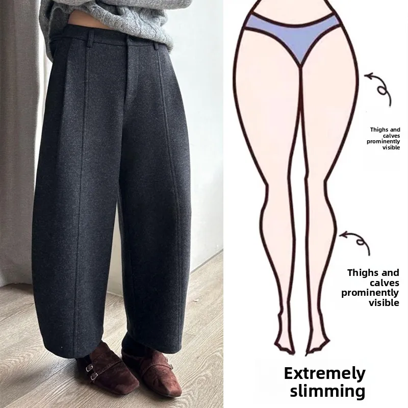 

High Waist Thickened Fleece Casual Pants Women plus Size Autumn Winter Fashion Straight Leg Pants Warm Slimming Nine Points