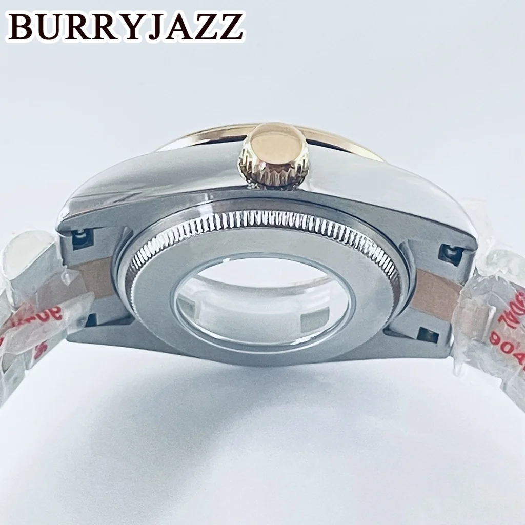 BURRYJAZZ 31mm NH05 NH06 caja de reloj caja de acero inoxidable rosa plateada con cristal de zafiro resistente al agua