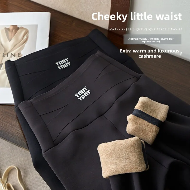 Pantaloni da yoga in pelle di arca opaca in velluto Thiened Pantaloni sportivi in lana autunno inverno a vita alta con controllo della pancia e vestibilità aderente