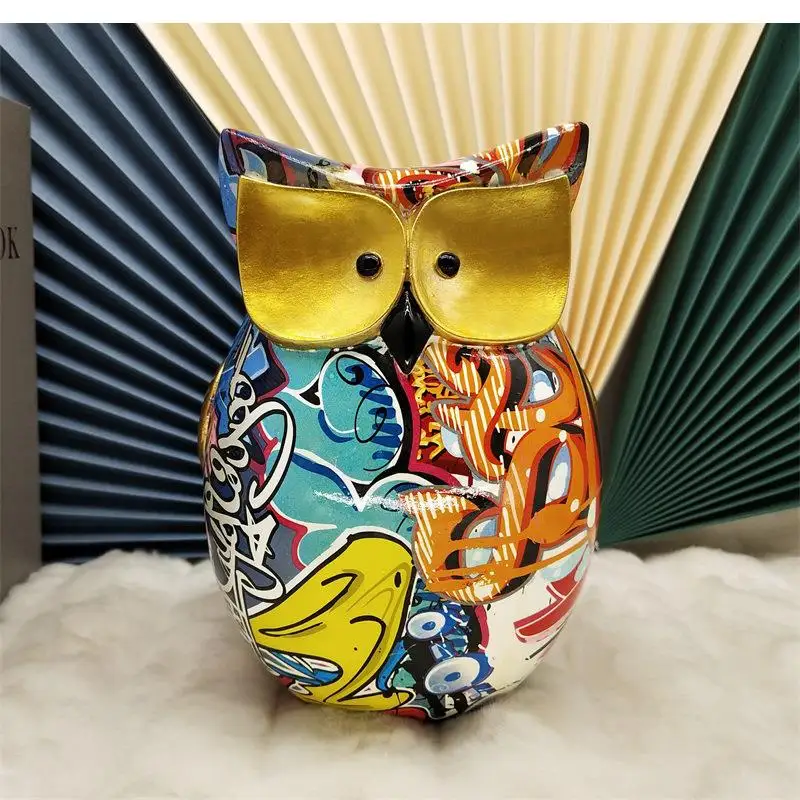 

Nordic Resin Crafts Owl Home Decoration Living Room Wine Cabinet Colorful Animal Gifts Accessories