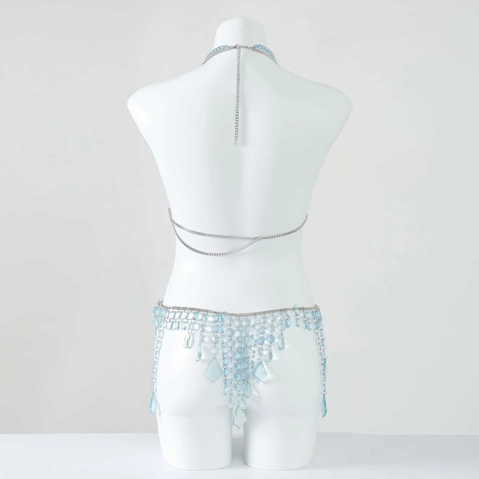 Handmade Fashion Bearded Bra Women'S Top Small Tank Top Body Chain Chest Chain Set Sexy Spicy Girl Body Chain Skirt