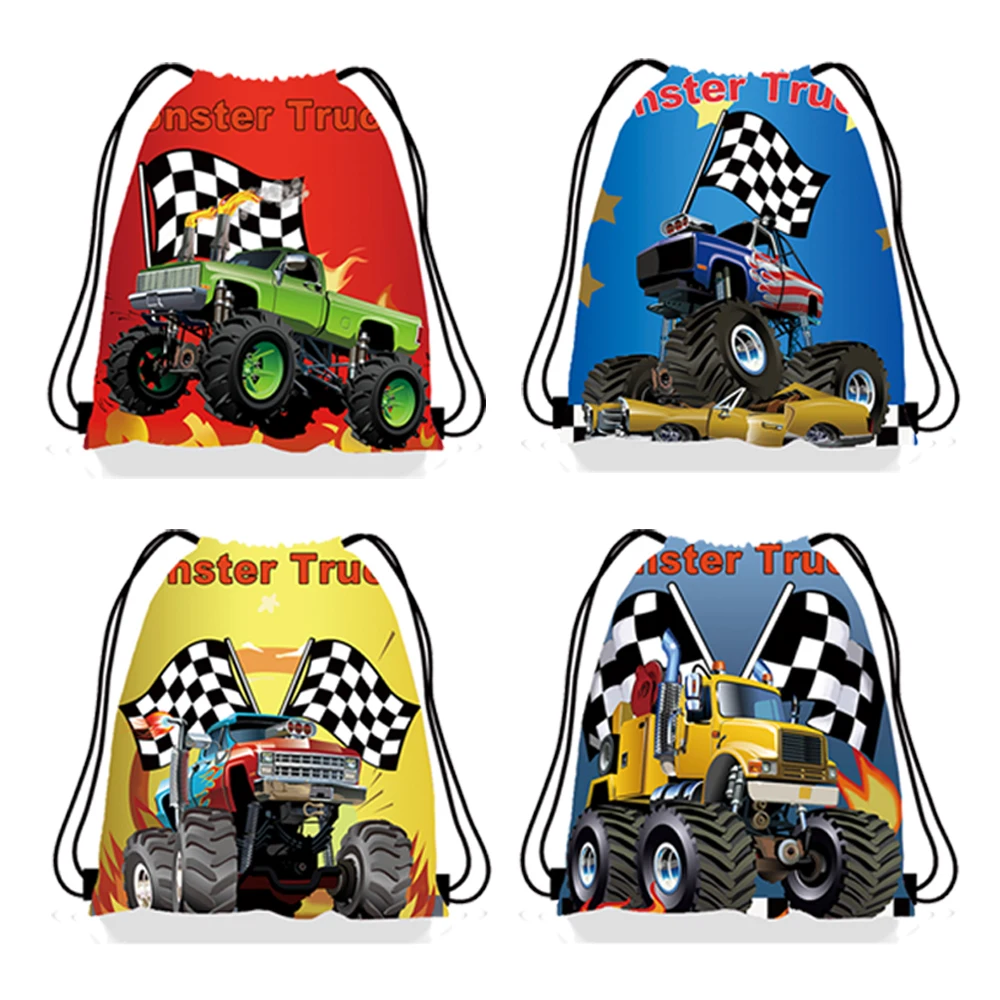 8/16/32/44pcs Monster Truck Drawstring Bag Four Styles Red Blue Yellow Boys Birthday Party Decoration Supplies Kids Favor Gifts